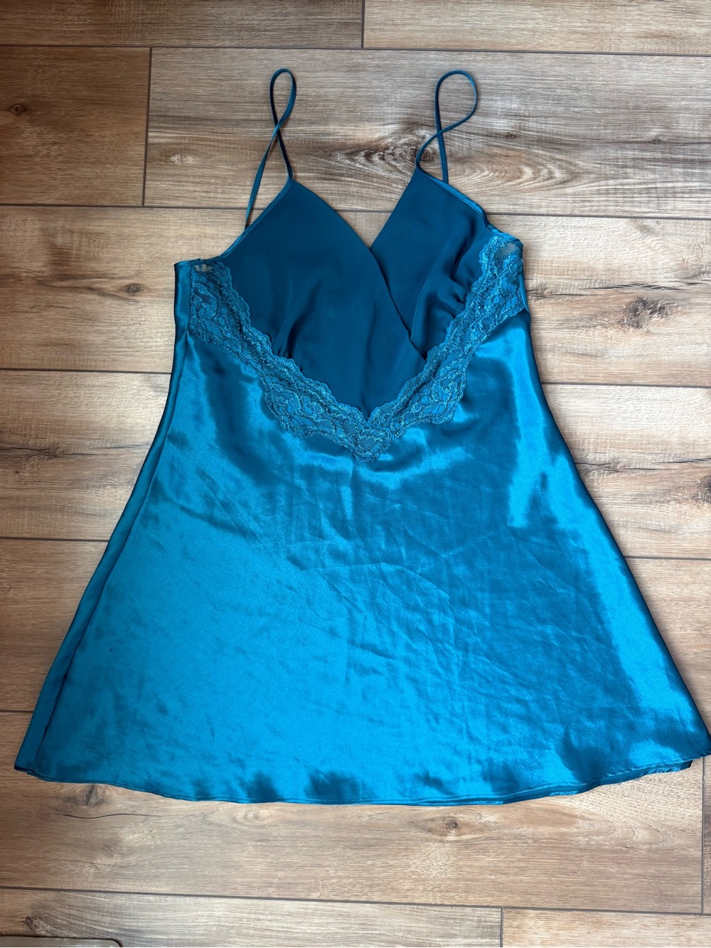 Vintage Victoria Secret Silky Teal Lace-Trim Slip Dress - Women's Intimates
